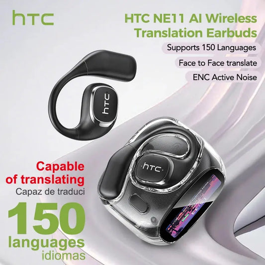 Translator HTC NE11 Bluetooth 6.0 OWS Wireless Headphones Translation Earphones Full-Color Touch Screen Ultra Long Battery Life Ai-TechWorld 