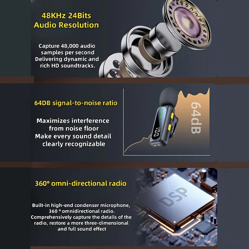 Professional Wireless Lavalier Microphone System with Intelligent Noise Cancellation Lapel Mic For Vlog&Interviews&Conferences Ai-TechWorld 