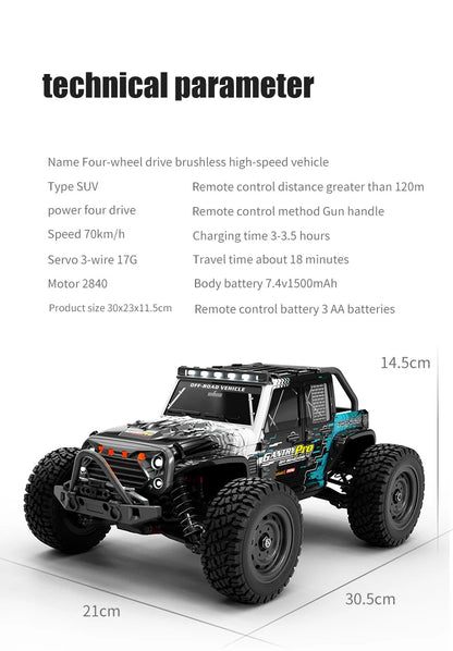 Teeggi 16101 /16102 PRO 1:16 High Speed RC Car With LED Light Drift 70KM/H 4WD RC Off-Road Car Monster Truck Toy For Kid Gifts Ai-TechWorld 