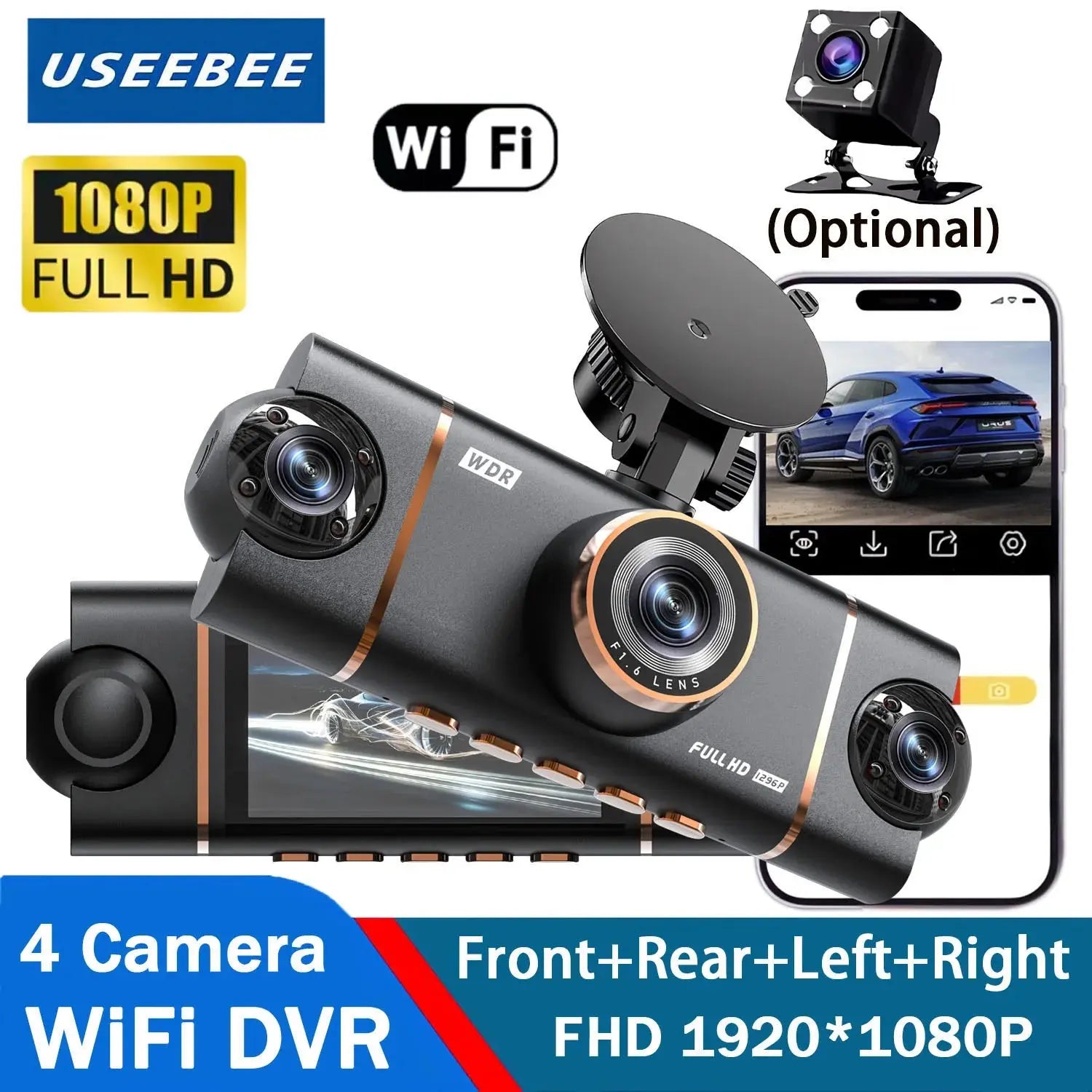 4 Cameras Dash Cam Car DVR WiFi HD 1080P Video Recorder 4 Channel Front Rear View Night Vision Black Box DVR For Vehicle Safety Ai-TechWorld 