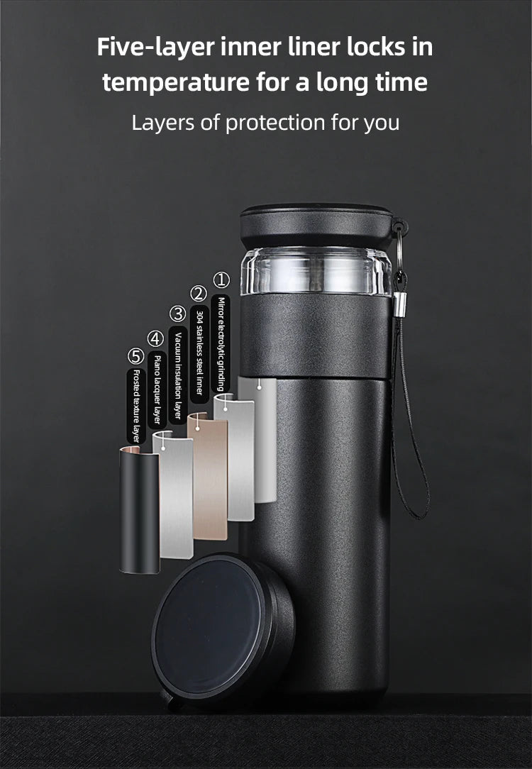 500ml Tea Infuser Vacuum Flask Stainless Steel Insulated Cup with Independent Tea Storage Handle Travel Mug Business Cup Gifts Ai-TechWorld 