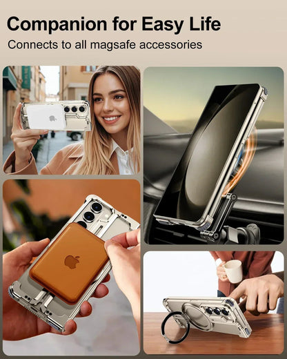 Eary for Samsung Galaxy Z Fold 6 5 Case with Magnetic Stand Magsafe Protective Cover Metals Frameless Bumper Wireless Charging Ai-TechWorld 