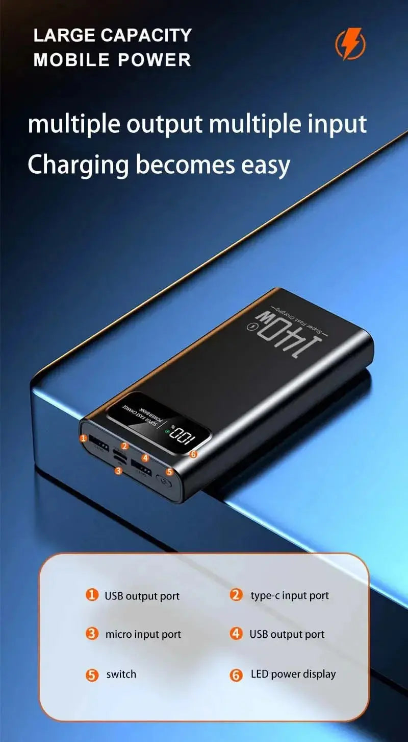 140W Power Bank  Super Fast Charging Battery High Capacity Digital Display 100000mAh Power Bank For Iphone Samsung Xiaomi Tablet Ai-TechWorld 