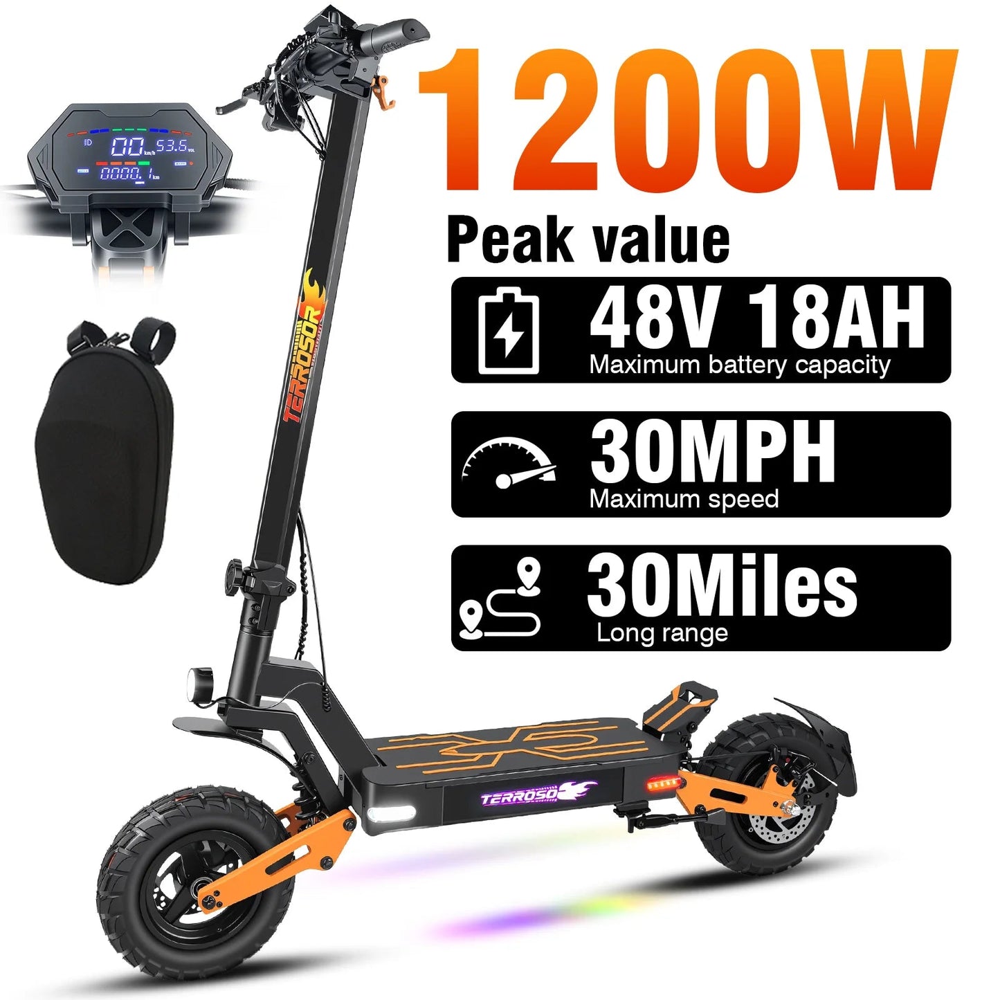 Electric Scooter for Adults, 1200WMotor Fast E Scooter, 11" Off-Road Tires, Up to 28 MPH Top Speed & 20 Miles Long Range, Dual B Ai-TechWorld 