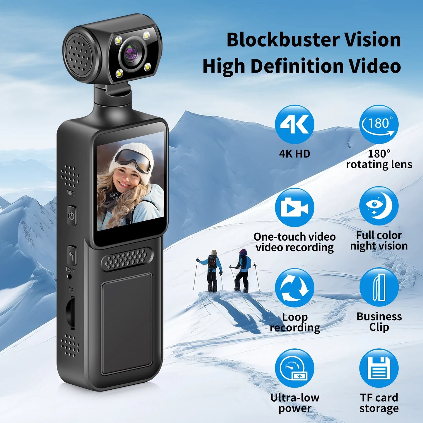 4K HD Handheld Pocket Camera 180 ° Rotating Mini Portable Camera Wearable Night Vision Outdoor Sports Camera 2025 New Ai-TechWorld 