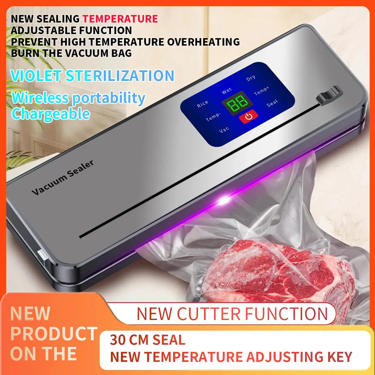 Wireless Portable Charging Vacuum Sealing Machine With Multi Package Vacuum Touch Button And Sealed Countdown Display Ai-TechWorld 