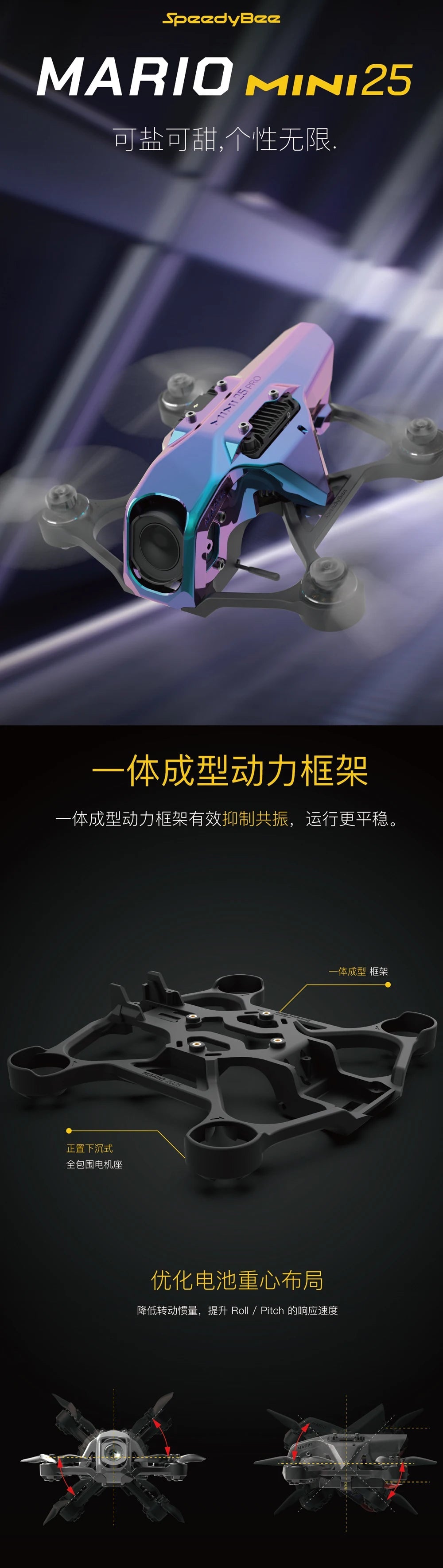 Speedybee Mario Mini 25 Mini25 2.4Ghz 3S FPV Drone (F435 AIO FC and OX32bit 25A 4in1 ESC) Ai-TechWorld 