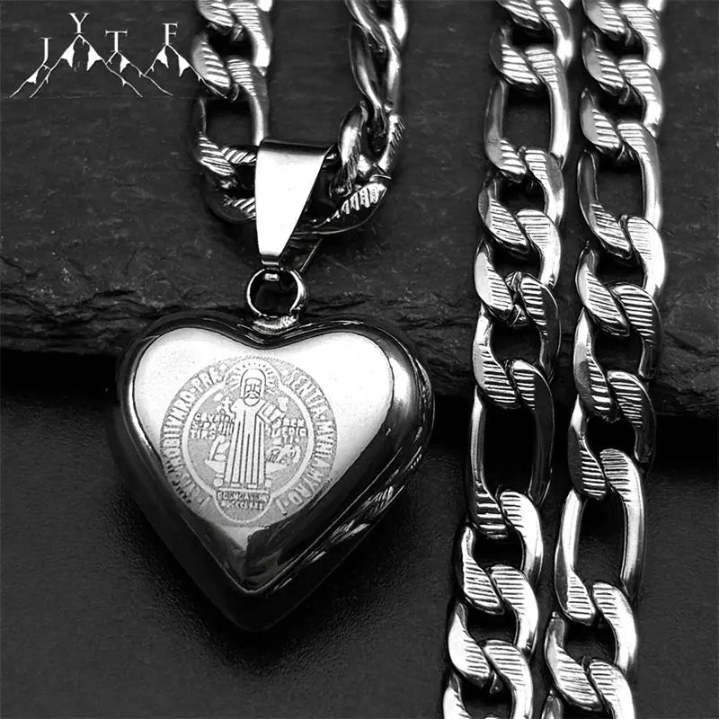 Colorful Crystal Saint Benedict Medal Necklace Women Men Stainless Steel Gold Color Chain Necklaces Jewelry San Benito N8391S05 Ai-TechWorld 