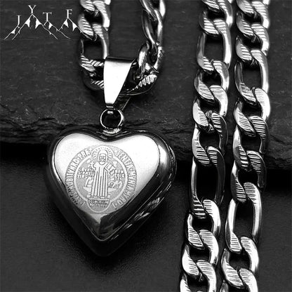 Colorful Crystal Saint Benedict Medal Necklace Women Men Stainless Steel Gold Color Chain Necklaces Jewelry San Benito N8391S05 Ai-TechWorld 