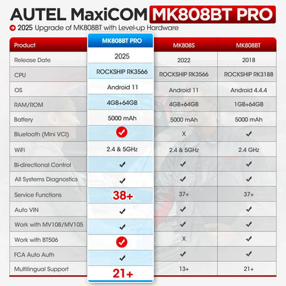 Autel MaxiCOM MK808BT PRO Car Automotivo Diagnostic Tools Bluetooth OBD2 Scanner Code Reader Diagnosis Tool PK MK808KBT MK808S Ai-TechWorld 