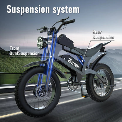 ZorixBike R8 Pro Electric Off-Road Bike 20x4" 3000W 35Mph 80Mile 48V 23Ah,7 Speed Wide Tire All Terrain E-Bike For Adult Ai-TechWorld 