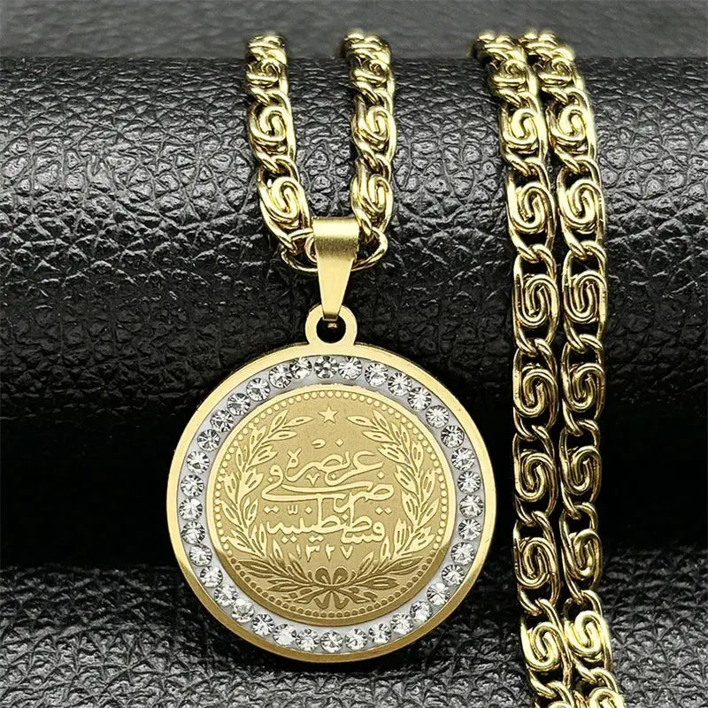 Colorful Crystal Saint Benedict Medal Necklace Women Men Stainless Steel Gold Color Chain Necklaces Jewelry San Benito N8391S05 Ai-TechWorld 