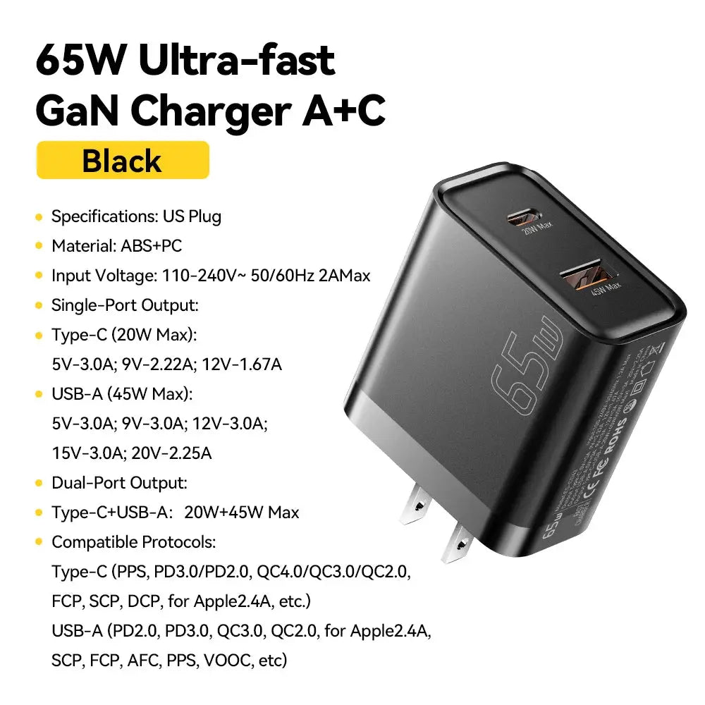 Essager 65W GaN Charger USB PD Type C Fast Charging  Phone Adapter QC3.0 For iPhone 16 Pro Max Samsung Galaxy S23 Xiaomi Huawei Ai-TechWorld 