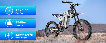 Four-Piston Hydraulic Brake Electric Dirt Bike 6000W Electric Motor 60V/30Ah 50MPH/7 Speed Off Road E-Bicycle Full Suspension Ai-TechWorld 