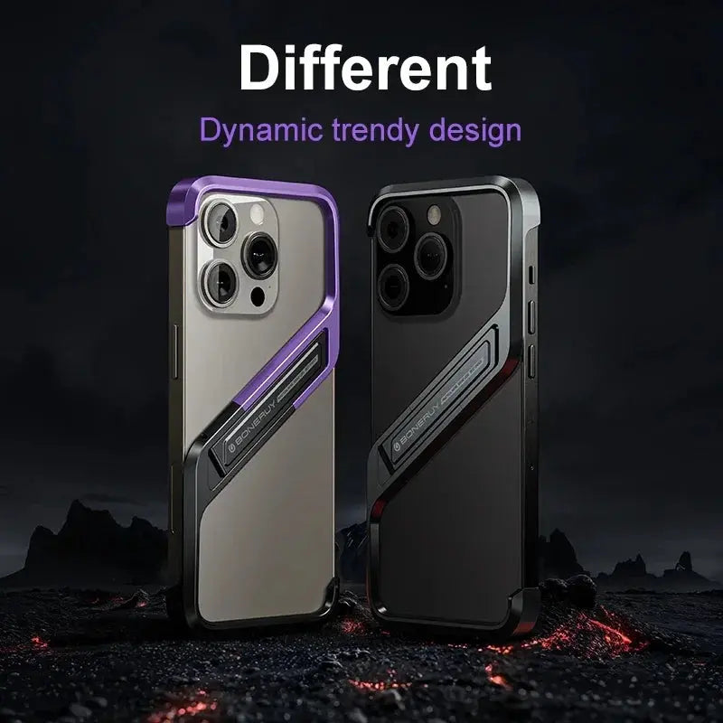 S-Shaped Metal Geometric Rimless Phone Case For iPhone 14 15 16 Pro Max 16ProMax Aluminum Alloy Hidden Stand Bracket Cover Funda Ai-TechWorld 