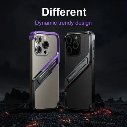 S-Shaped Metal Geometric Rimless Phone Case For iPhone 14 15 16 Pro Max 16ProMax Aluminum Alloy Hidden Stand Bracket Cover Funda Ai-TechWorld 