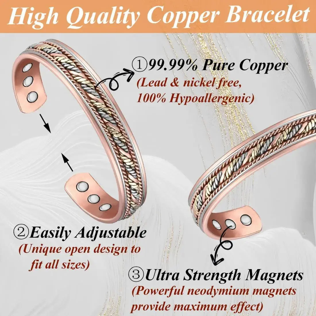 ARADOO Copper Bracelets for Women 99% Pure Copper Handwoven Bracelet Cuff Bangle Ai-TechWorld 