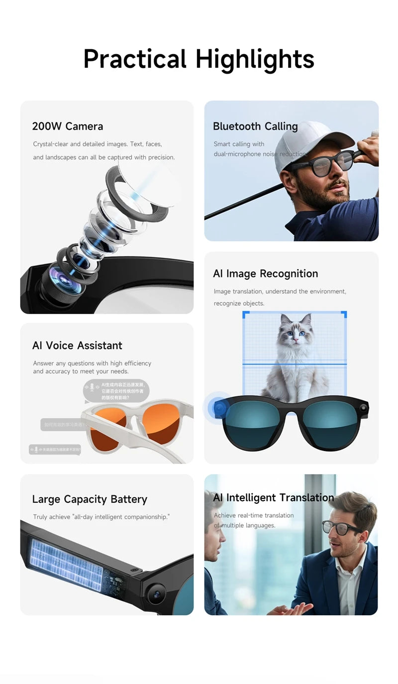Xiaomi 6K HD AI Smart Camera Glasses Multifunctional Bluetooth Calling Voice Assistant Music Player Translation Camera Glasses Ai-TechWorld 