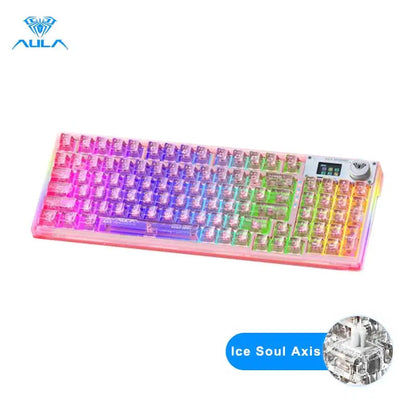 AULA F98PRO Wireless Mechanical Keyboard Transparent Keycaps RGB Backlit Custom 2.4G Hot Swappable Gaming Keyboard With Screem Ai-TechWorld   ai-techworld