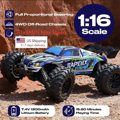 1:16 4WD 70+KM/H High Speed RC Car with Box All Terrain Application 2.4G Remote Control Car with LED Dirt Bike Toys for Children Ai-TechWorld 
