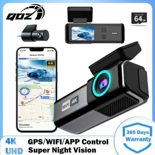 QOZ 4K UHD Dash Cam WIFI GPS Car DVR Front and Rear Dual Lens Auto Car Drive Recorder Night Vision G-Sensor 24H Parking Monitor Ai-TechWorld 