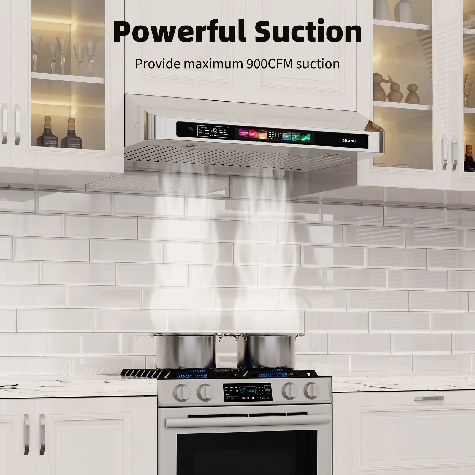 30/36 Inch Under Cabinet Range Hood with Voice/Gesture/Touch Control, 900 CFM Kitchen Vent Hood with 4-Speed Exhaust Fan Ai-TechWorld 