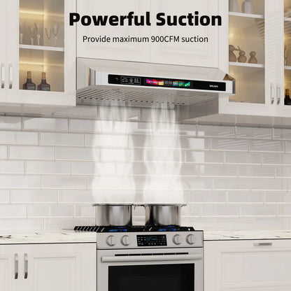30/36 Inch Under Cabinet Range Hood with Voice/Gesture/Touch Control, 900 CFM Kitchen Vent Hood with 4-Speed Exhaust Fan Ai-TechWorld 