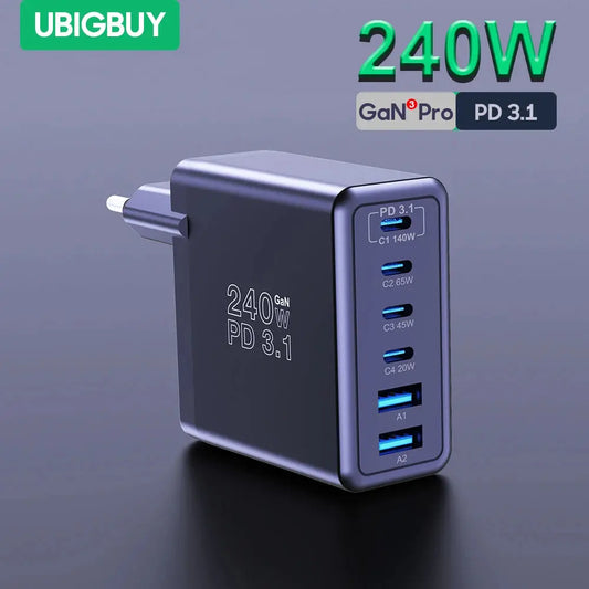 Ubigbuy 240W GaN Charger Fast Charging 140W PD3.1 PPS Ai-TechWorld 