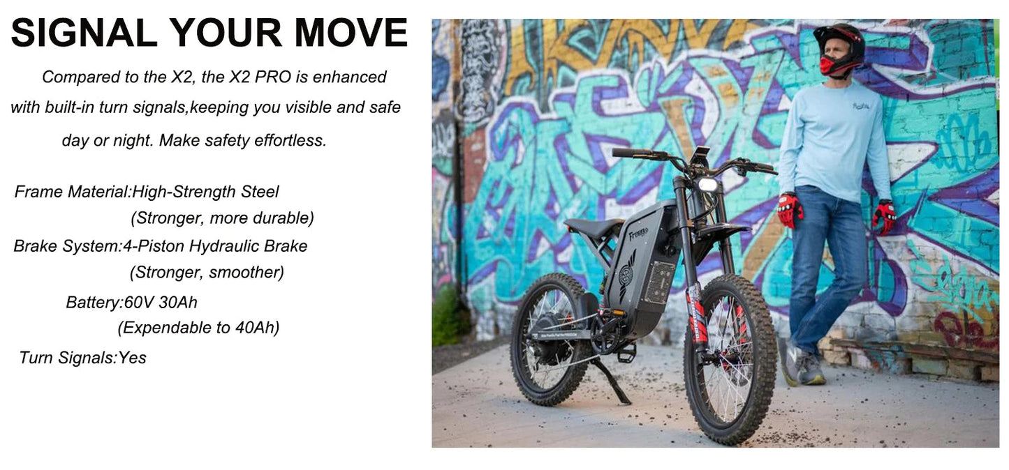 Four-Piston Hydraulic Brake Electric Dirt Bike 6000W Electric Motor 60V/30Ah 50MPH/7 Speed Off Road E-Bicycle Full Suspension Ai-TechWorld 