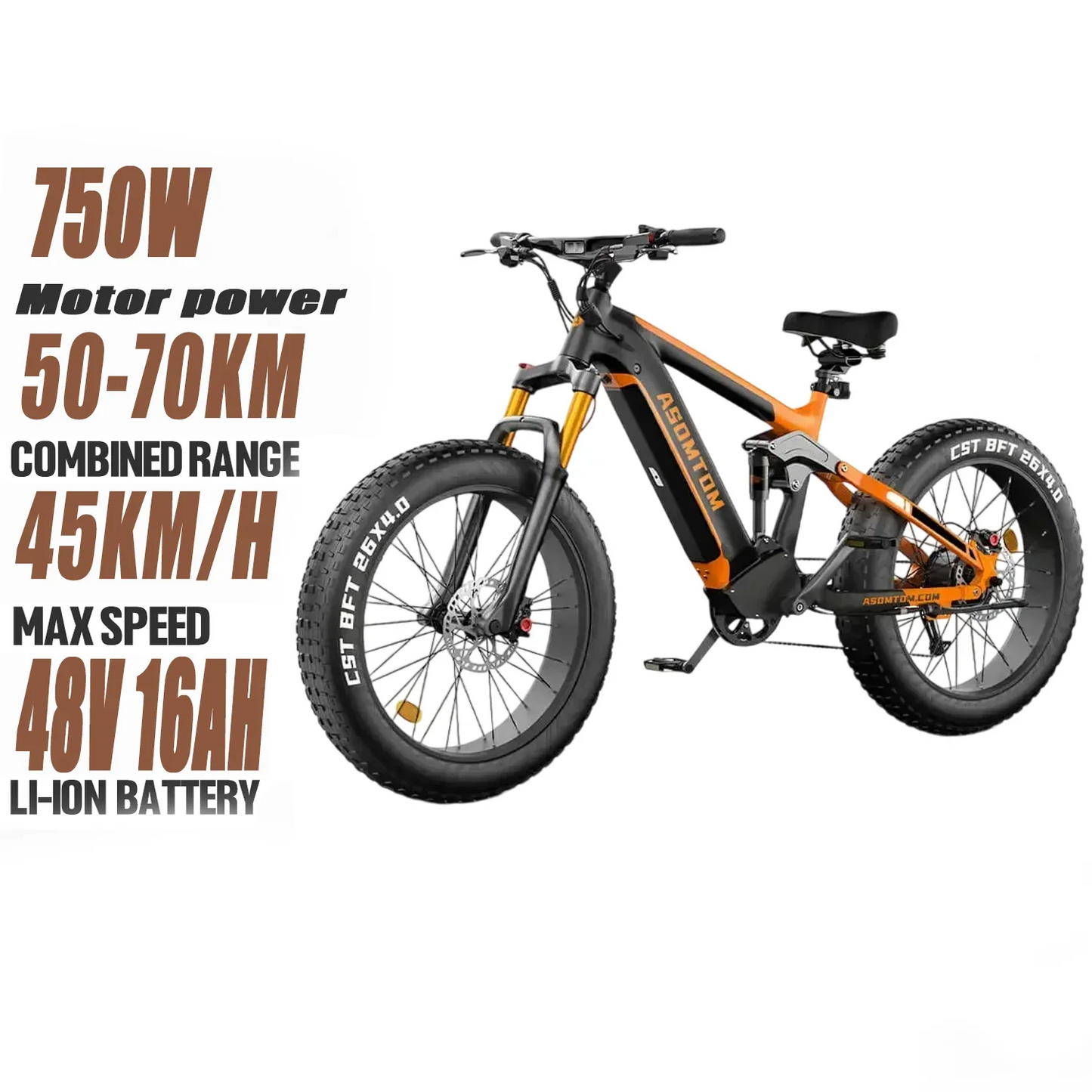 Electric Bike SR6 750W motor 48V16AH Battery Adult Electric Bicycle Hydraulic Brake 26 Inch Fat Tire mountainoff-road E-bike Ai-TechWorld 