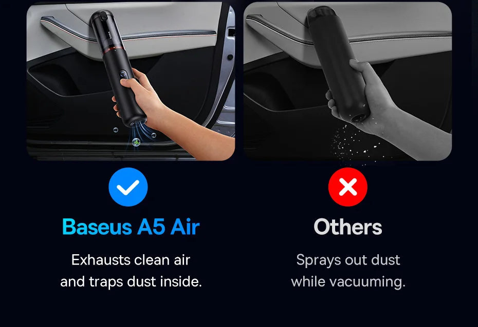 Baseus A5 Air Car Vacuum Cleaner 2-in-1 Powerful Wireless Cleaner Strong Suction Handheld Car Cleaning Portable Home Appliance Ai-TechWorld 