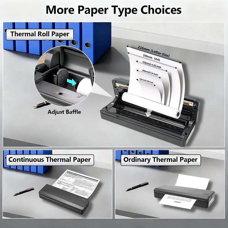 Portable Printers Wireless Bluetooth Thermal Printer Supports 8.5" X 11" Letter, Inkless Printer Compatible with Phone Laptop Ai-TechWorld 