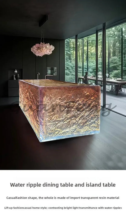 Premium Light Luxury Transparent Resin Hotel Front Desk Restaurant Villa Kitchen Partition Luminous Crystal Glacier Island Table Ai-TechWorld 