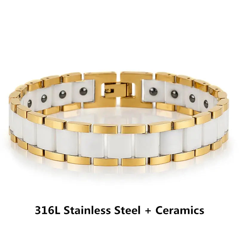 Titanium Steel Ceramic Energy Bracelet Stainless Steel Zirconia Couple Ceramic Bracelet Ai-TechWorld 