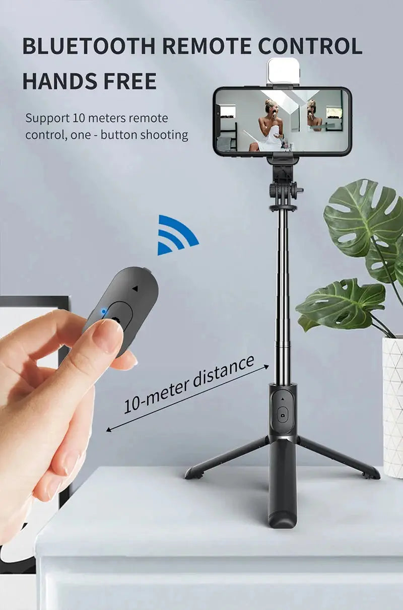 Selfie Stick With Wireless Bluetooth LED Fill Light Extended Tripod Ai-TechWorld 