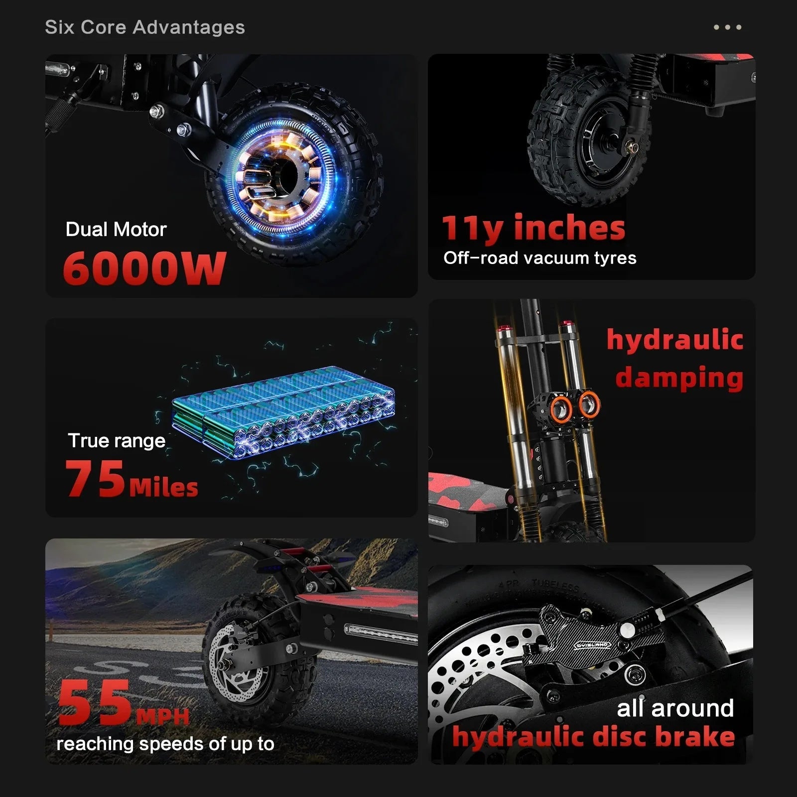 Boyueda S3 EScooters 6000W Dual Motor 60V38ah Hydraulic Oil Brake Electric Scooter Aldult 11 Inch Off-road Vacuum Tire E-Scooter Ai-TechWorld 