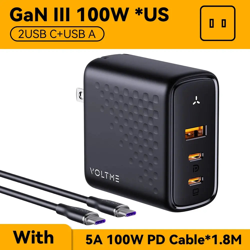 VOLTME GaN III 100W Desktop Charger Quick Charge 4.0 QC 3.0 PD USB-C Type C USB Fast Charging For MacBook Samsung iPhone 15 14 Ai-TechWorld 