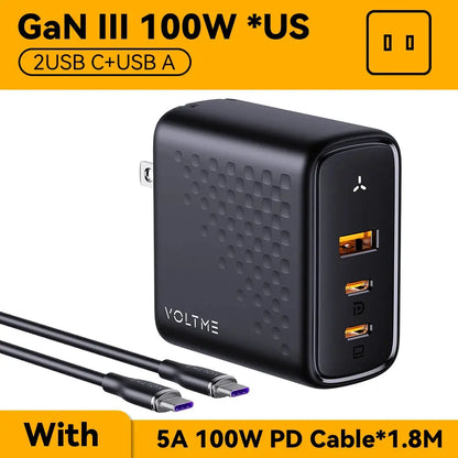 VOLTME GaN III 100W Desktop Charger Quick Charge 4.0 QC 3.0 PD USB-C Type C USB Fast Charging For MacBook Samsung iPhone 15 14 Ai-TechWorld 