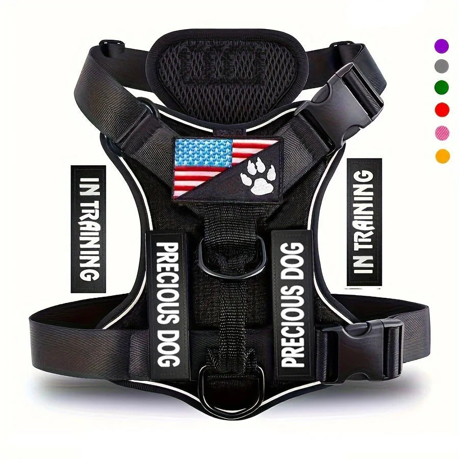 Service Dog Harness, Reflective Dog Vest Harness with 5 PCS Patches, Adjustable Soft Oxford Pet Harness, Inner Layer Mesh, Easy Ai-TechWorld 