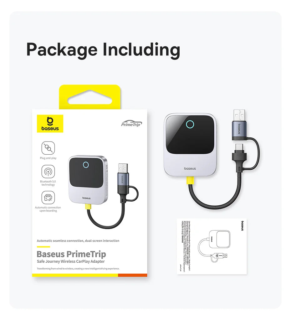 Baseus Wireless CarPlay Wired to Wireless CarPlay Adapter Auto Connect Car Intelligent Systems Plug&Play Bluetooth Smart CarPlay Ai-TechWorld 