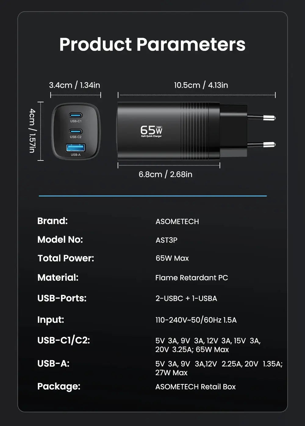 ASOMETECH GaN USB Type C Charger 65W 45W PPS PD QC4.0 Quick Charger For Macbook Laptop IPAD Tablet iPhone 16 Samsung S23 Ultra Ai-TechWorld 
