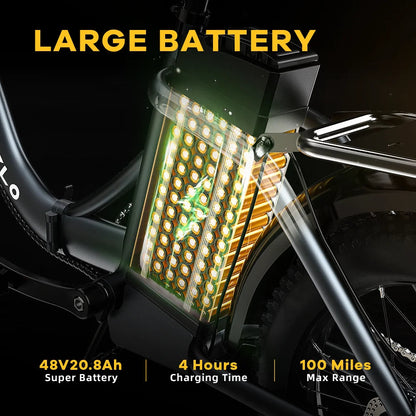 1000W Folding Electric Bike,48V 20.8AH Removable Battery EBike,30+MPH,80 Miles Max Range Electric Bike for Adults, 20" Fat Tire Ai-TechWorld 