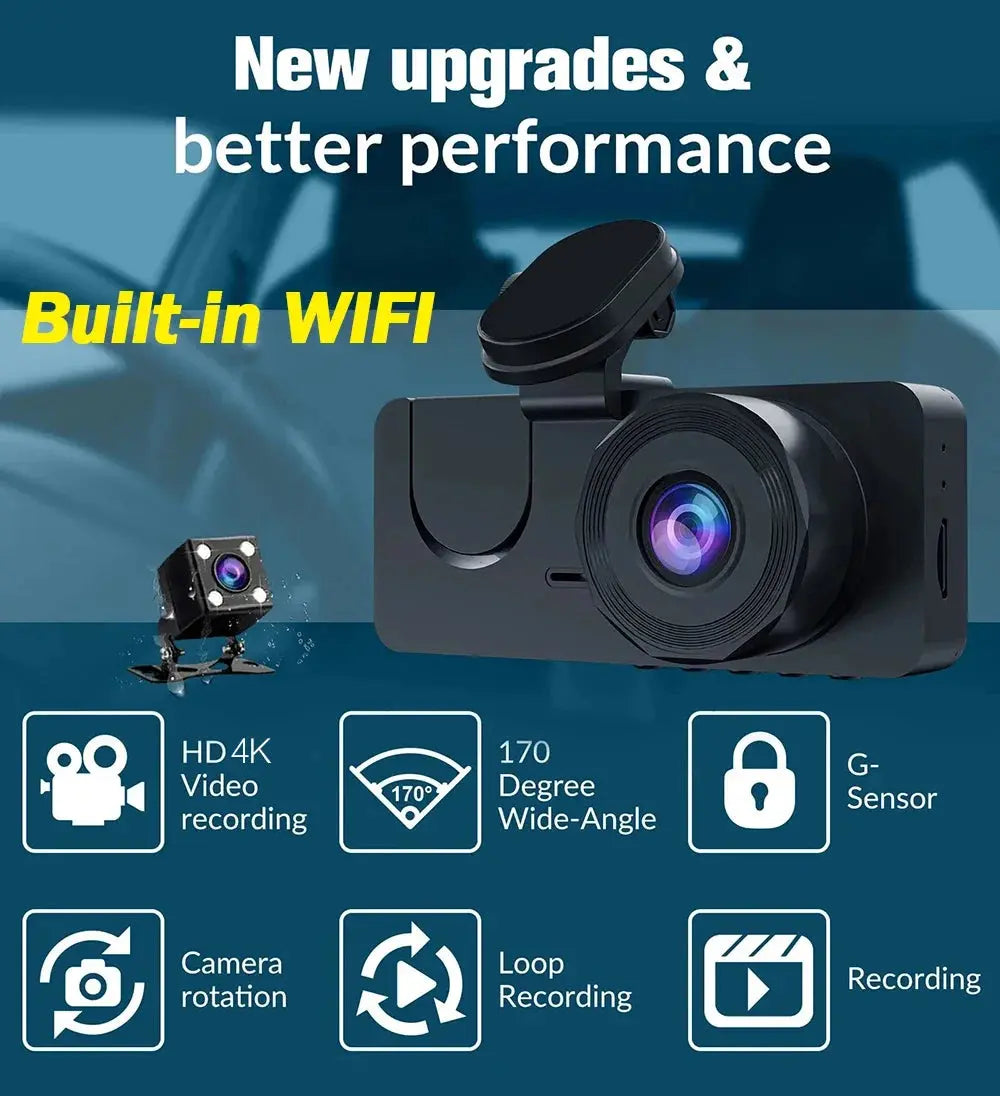 Car DVR 3Channel Dash Cam for Car 4K Video Recorder WIFI APP Dashcam Front and Rear View Camera Night Vision Car Accessories Ai-TechWorld 