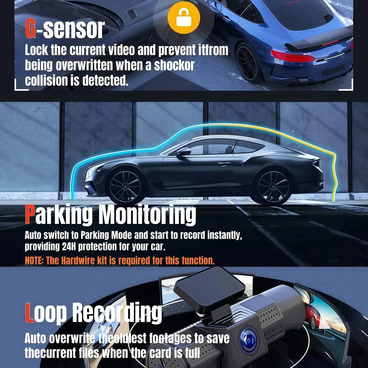 UHD 4K WiFi Dash Cam 3 Lens Driving Recorder Car DVR 1080P Rear Lens Camera  24H Parking Monitoring ADAS Function-oliday Gift Ai-TechWorld 