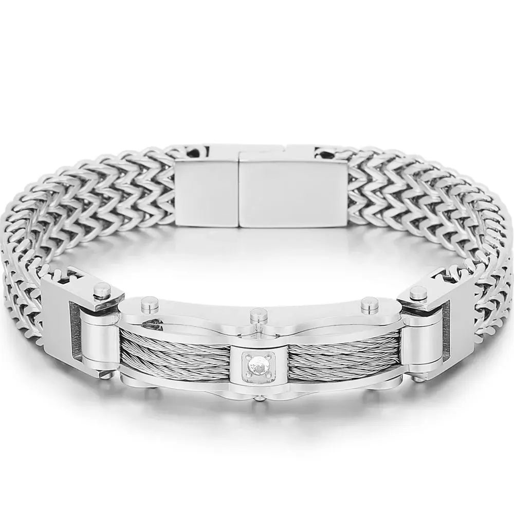 Luxury Bracelet for Men Gold 12MM Wide Stainless Steel Square Wrist Bracelets Ai-TechWorld 