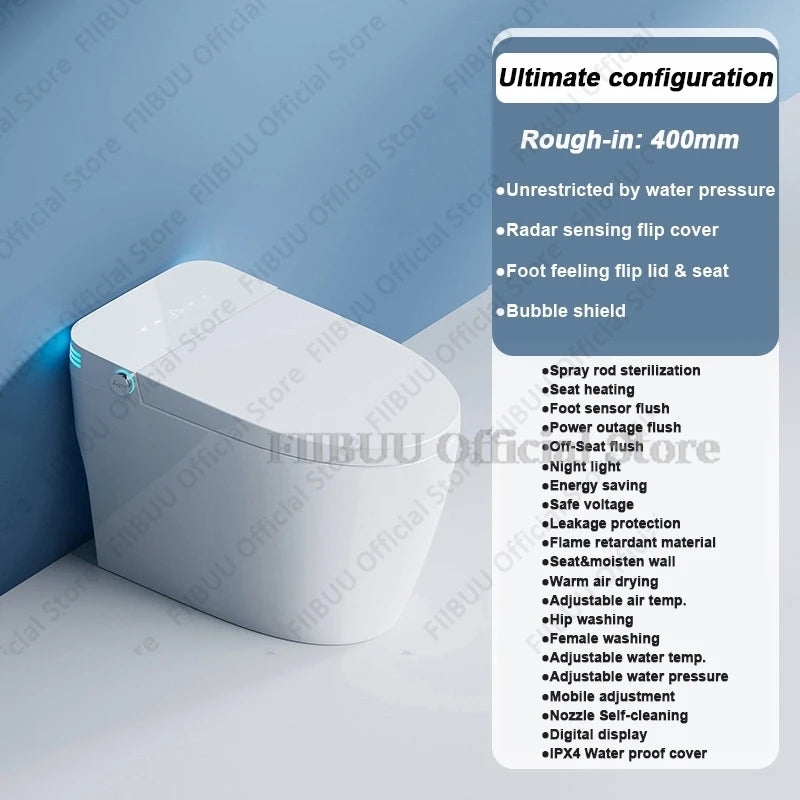 Luxury Smart Toilet Built In Water Tank Toilet Heated Seat Elongated Toilet Blackout Food flush Night Light Built-in Bidet Seat Ai-TechWorld 