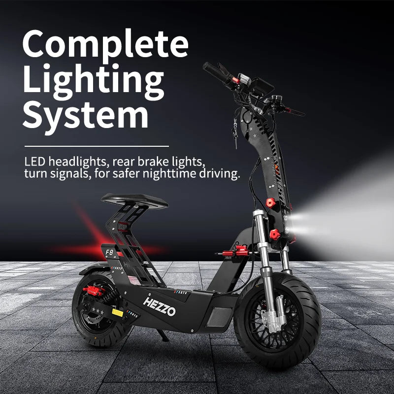 HEZZO 8000W Electric Scooter Dual Motor Top Speed 90-100KM/H，72V 50Ah ，16Inch Off-Road Tires Sport Folding F8 eScooter Ai-TechWorld 