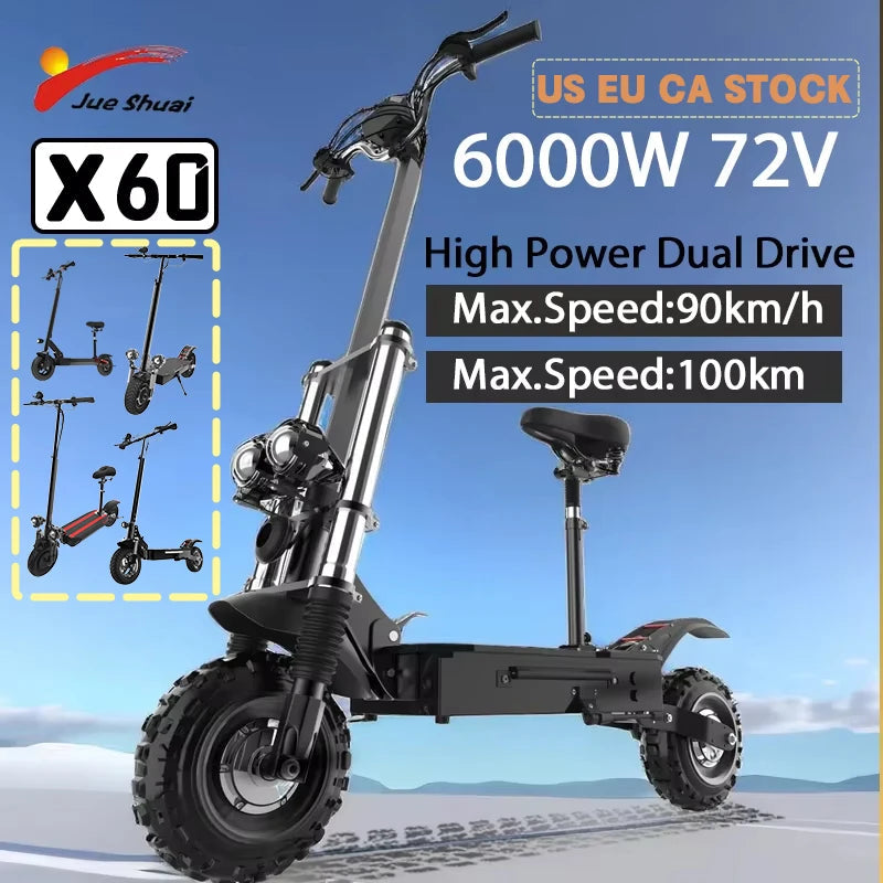 48-72V Electric Scooter for Adults 90KM/H 10-11''Tubeless Off Road Tire Hydraulic / SpringSuspension Foldable Escooter with Seat Ai-TechWorld 