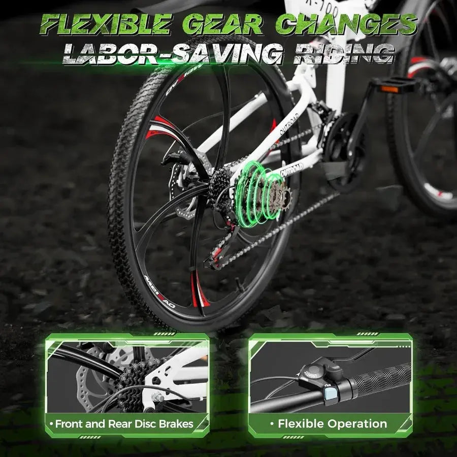 Outroad 26 Inch Folding Mountain Bike 21 Speed Full Suspension with Dual Disc Brake for Adults Men Women HighCarbon Steel Frame Ai-TechWorld 