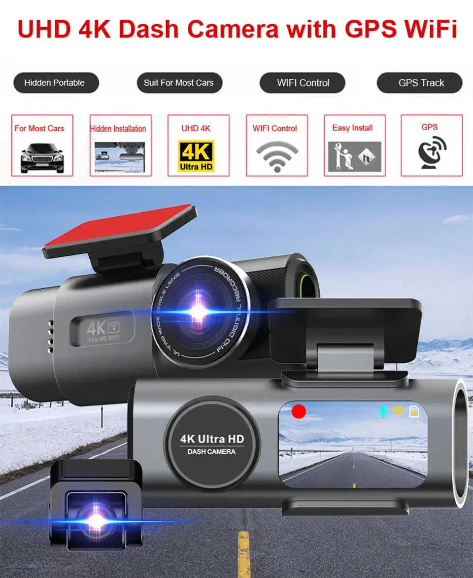 Dash Cam 4K UHD Built-In Wi-Fi Support GPS Ai-TechWorld 